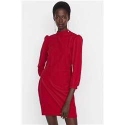 TRENDYOLMİLLA Kırmızı Mini Dokuma Dik Yaka Mini Elbise TWOAW20EL1691