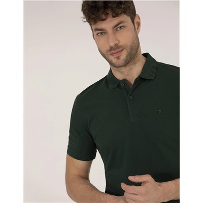 Koyu Yeşil Slim Fit Polo Yaka Basic Tişört