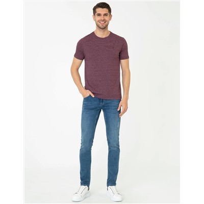 Bordo Slim Fit Bisiklet Yaka Basic Tişört