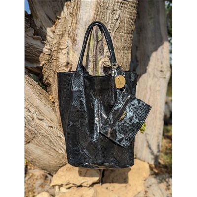 BDA · 6180 Blanco+PELLE - Shopper PITON NEGRO АКЦИЯ