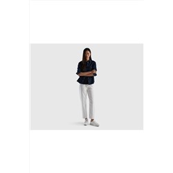 United Colors of Benetton Kadın Beyaz Yüksek Bel Düz Kalıp Denim Pantolon 123P4LYX575C3-101