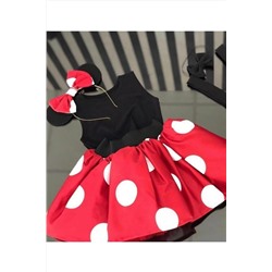 Anne Kız Tasarım Kırmızı Puantiyeli Minnie Mouse Elbise (KOLSUZ) KP123