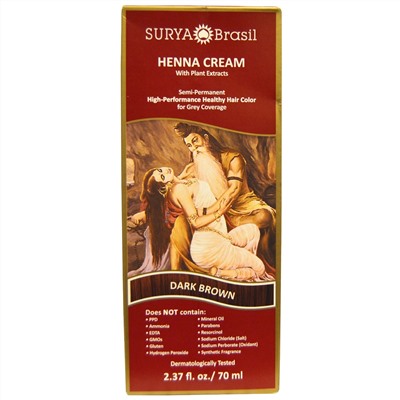 Surya Henna, Эффективная здоровая краска Henna Cream для седоватых волос, темно-каштановый, 70 мл (2,37 жидких унции)