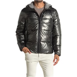 Michael Kors Metallic Faux Shearling Lined Hood Puffer Jacket