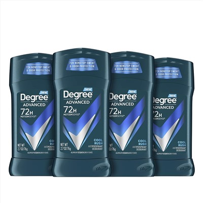 Degree Men Advanced Protection Antiperspirant Deodorant Cool Rush 4 count 72-Hour Sweat and Odor Protection Antiperspirant For Men With MotionSense Technology 2.7 oz