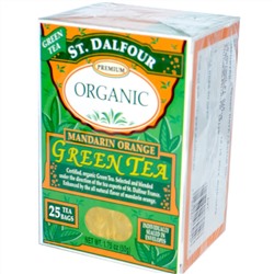 St. Dalfour, Органика, Зеленый чай, Мандарин, 25 чайных пакетиков, 1,75 унции (50 г)