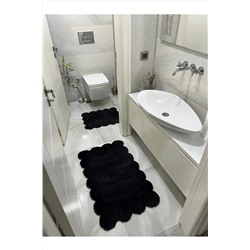 LİNOS HOME Siyah Fluffy Lazer Kesim Dekoratif Peluş Post Halı Yolluk Banyo Paspası (80x150 - 50x80) LNSHOMEDEKORATİF