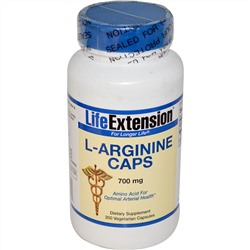 Life Extension, Капсулы L-аргинин, 700 мг, 200 растительных капсул