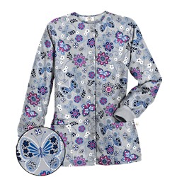 Happy Scrubs® Butterfly Breeze Silver Print Scrub Jacket