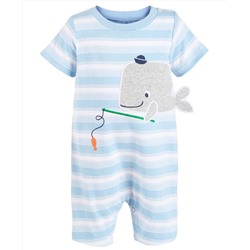 First Impressions Baby Boys Striped Whale Cotton Sunsuit, Created For Macy's