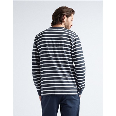 Striped Long Sleeve T-shirt, Men, Dark Blue