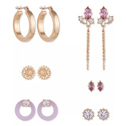GUESS Gold-Tone 6-Pc. Set Purple Crystal Earrings
