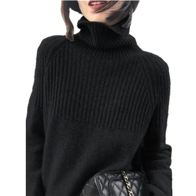 Зимняя новая корейская версия Женская водолазка Свободные Пуловеры низом ленивый Джокер кардиган вязаный сплошной цвет свитер