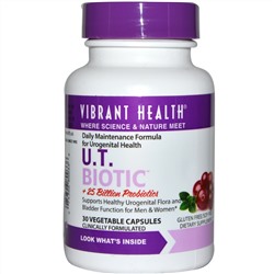 Vibrant Health, U.T. Biotic, более 25 миллиардов пробиотиков, 30 вегетарианских капсул