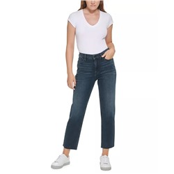 CALVIN KLEIN JEANS Women's High-Rise Straight-Leg Raw-Hem Jeans