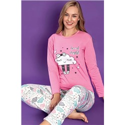 Zigzag İç Giyim Kadın Pijama Takımı Uzun Kollu Pudra Desenli Pijama Takım ZG-LİL-UK