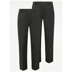 Boys Grey Longer Length Half Elastic School Trouser 2 Pack