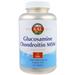 KAL, Глюкозамин, хондроитин, MSM, без натрия, 90 таблеток