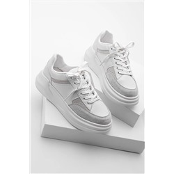 Marjin Kadın Sneaker Yüksek Taban Spor Ayakkabı Bağcıklı Balbasi beyaz 3210277405-2