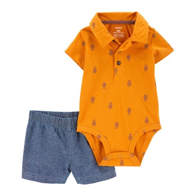 Baby 2-Piece Pineapple Polo Bodysuit & Short Set