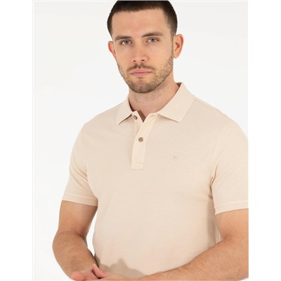 Bej Slim Fit Polo Yaka Basic Tişört