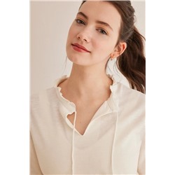 Camiseta manga larga blanca escote pico 100% algodón