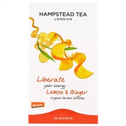 Hampstead Tea, Organic Herbal Infusion, Lemon & Ginger, 20 Sachets, 1.06 oz (30 g)