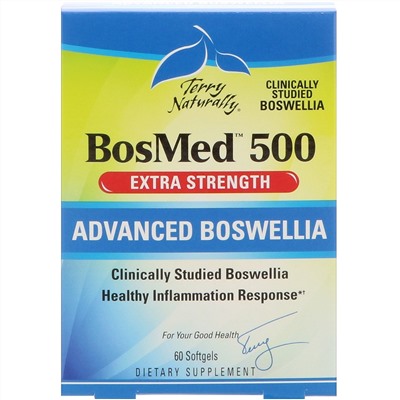 EuroPharma, Terry Naturally, BosMed 500, Экстра сила, Улучшенная босвелия, 500 мг, 60 мягких капсул