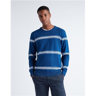 Striped Knitted Jumper, Men, Blue