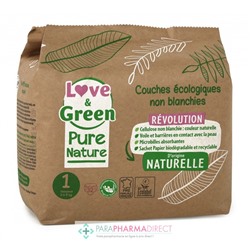 Love&Green Pure Nature - Couches Écologiques Non Blanchies - Taille 1 - 2 à 5kg - 32 couches