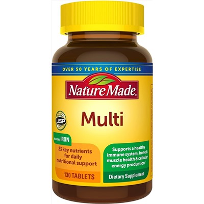 Nature Made Multivitamin Tablets with Iron, Multivitamin for Women and Men for Daily Nutritional Support, 130 Tablets, 130 Day Supply