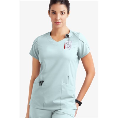 Easy STRETCH Daisy Women's 4-Pocket V-Neck Scrub Top with Petal Sleeves