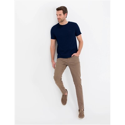 Lacivert Slim Fit Dokulu Bisiklet Yaka Tişört