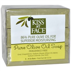 Kiss My Face, Чистое мыло с оливковым маслом, без отдушек, 3 бруска по 4 унции