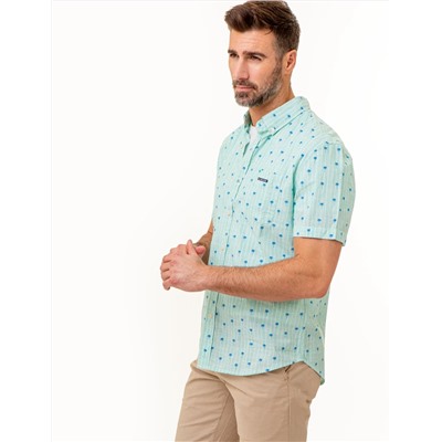 DITSY PALM TREE PRINT WOVEN SHIRT WITH POCKET