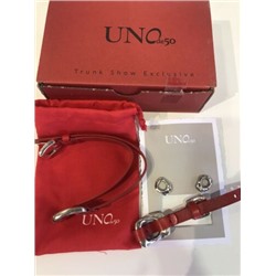 Uno De 50 Silver Red leather buckle Bracelet /Earring /Choker Exclusive! NEW
