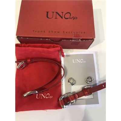 Uno De 50 Silver Red leather buckle Bracelet /Earring /Choker Exclusive! NEW