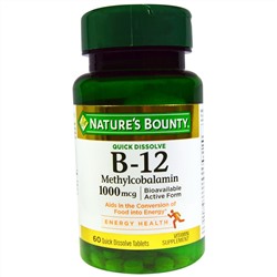 Nature's Bounty, B-12, 1000 мг, 60 быстрорастворимых таблеток