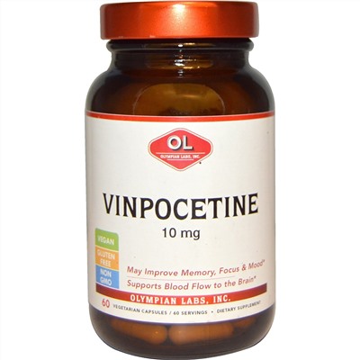 Olympian Labs Inc., Винпоцетин, 10 мг, 60 вегетарианских капсул