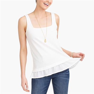 Square-neck tank top with woven hem