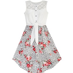 Sunny Fashion Girls Dress Chiffon Floral High-Low Tie Waist Party Princess