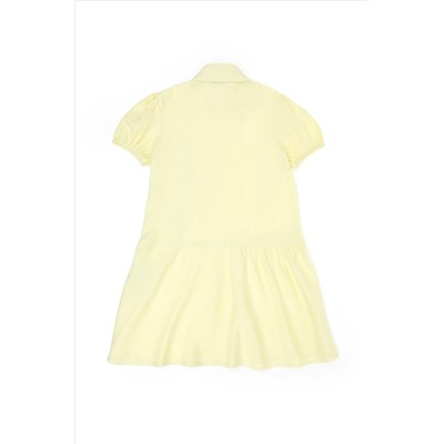 Kız Çocuk Neon Sarı Kısa Kol Dokuma Elbise