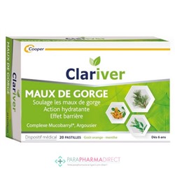 Clariver Maux de Gorge - Goût Orange/Menthe - 20 pastilles