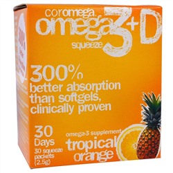 Coromega, Omega3+D Squeeze, Tropical Orange, 30 Squeeze Packets, (2.5 g)