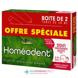 Boiron Homéodent - Soin Premières Dents - 2-6 Ans - Goût Fraise Framboise - Dentifrice 2x50 mlLot  × 2