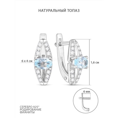 Серьги из серебра с натуральным топазом и фианитами родированные 925 пробы 2-442р402