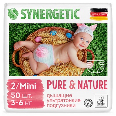 Подгузники детские "Pure&Nature", дышащие, размер 2/mini, 3-6 кг