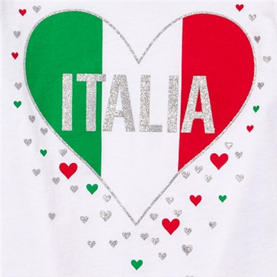 Toddler Girls Long Sleeve Glitter 'Italia' Heart Graphic Tee