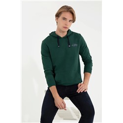 Erkek Yeşil Kapüşonlu Basic Sweatshirt