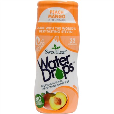 Wisdom Natural, Sweet Leaf, Water Drops, Peach Mango, 2.1 fl oz (64 ml)